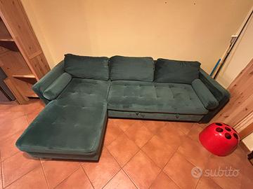 Divano letto a penisola verde in velluto