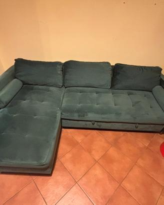 Divano letto a penisola verde in velluto