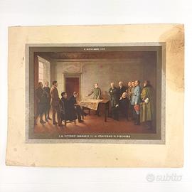 Antica stampa a colori su cartoncino Re Vittorio