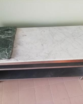 Lavello inox 2 vasche pedali + banco inox e marmo