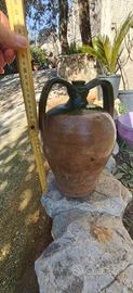 Orcio antico in terracotta smaltato verde - H 34 