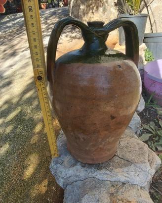 Orcio antico in terracotta smaltato verde - H 34 