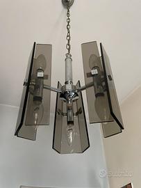 Set lampadario e 2 applique in vetro fumé