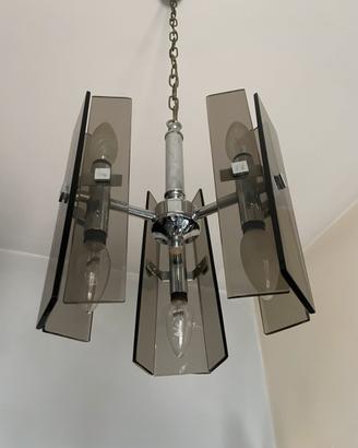 Set lampadario e 2 applique in vetro fumé
