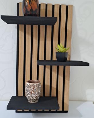 Ripiani design in legno e pannello parete a doghe