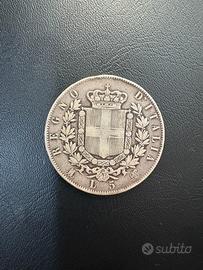 Moneta regno d’italia L.5 1873