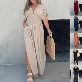 Fashion Bat-sleeved V-neck Slit Dress Summer Short
