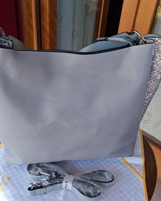 borsa grigia donna a spalla e  tracolla