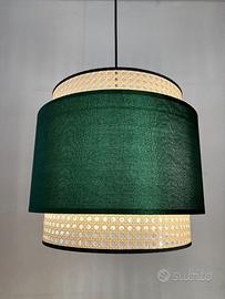 Lampadario metallo paralume verde/paglia Vienna