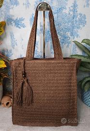 Borsa shopper rafia marrone grande ~ Nuova