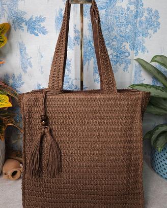 Borsa shopper rafia marrone grande ~ Nuova