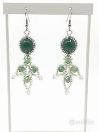 Orecchini Pendenti Pietre Agata Verde retrò glam