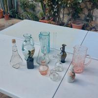 Lotto Misto Bottiglie Caraffe Decanter Vetro Vasi 