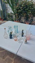 Lotto Misto Bottiglie Caraffe Decanter Vetro Vasi 