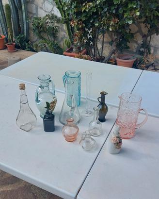 Lotto Misto Bottiglie Caraffe Decanter Vetro Vasi 