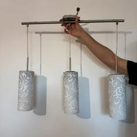 Lampadario a 3 luci in vetro decorato