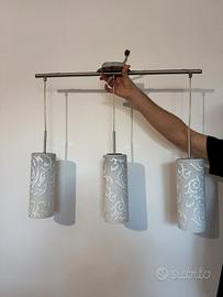 Lampadario a 3 luci in vetro decorato