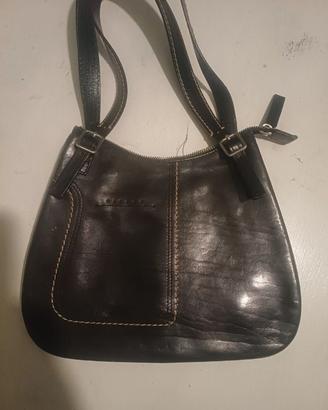 Borsa a Spalla Sisley in Pelle Nera Stile Vintage
