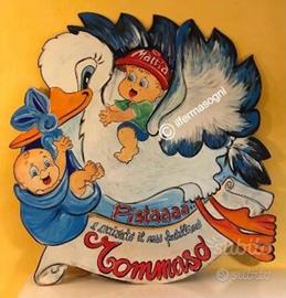 Cicogna fiocco nascita in legno