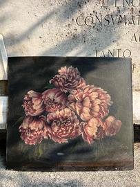 Dipinto floreale olio su tela datato 1944