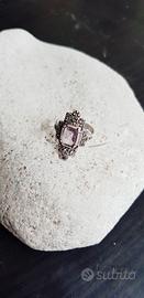 Anello in stile art-decó argento & ametista