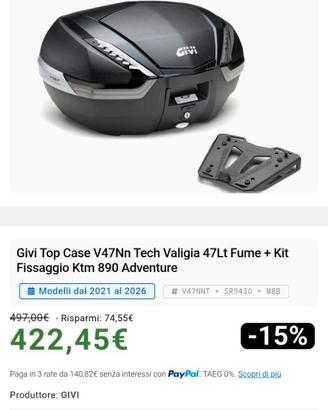 Kit portapacchi e bauletto GIVI KTM 890 Adventure