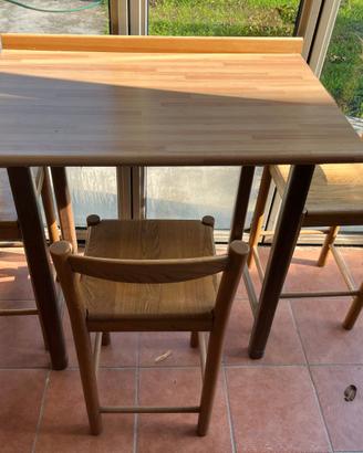 Tavolino snack + 3 sgabelli legno anni '90