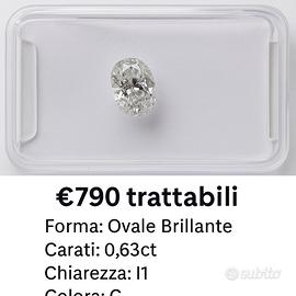 Diamante Naturale IGI 0,63ct Ovale G/l1 - Sigillat