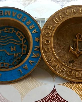 Coppia Posacenere Vintage Ottone Smaltato "Naval A