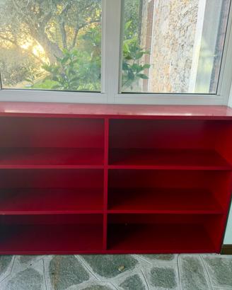 Libreria/Scaffale in legno laccato rosso – 2 pezzi