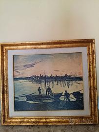 Quadro con stampa pesca in mare al tramonto