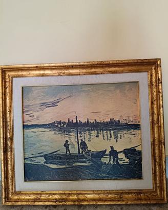Quadro con stampa pesca in mare al tramonto