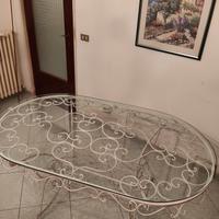 Tavolo in ferro battuto e cristallo + sei sedie 