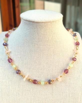 Collana cristalli e quarzo rosa