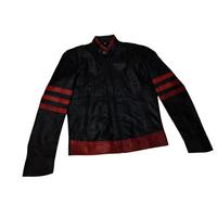 Giacca Moto Vintage Uomo Pelle Nera e Strisce Ross