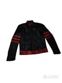 Giacca Moto Vintage Uomo Pelle Nera e Strisce Ross