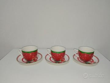 Set 3 tazzina e piattino in ceramica natalizia