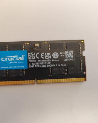 Crucial RAM 32GB (1x32GB) DDR5 4800MHz CL40