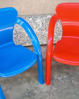 2 Sedie Bambini Plastica Blu e Rossa