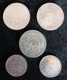5 monete francesi argento "Seminatrice"