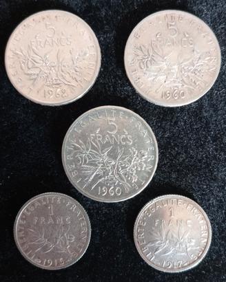 5 monete francesi argento "Seminatrice"