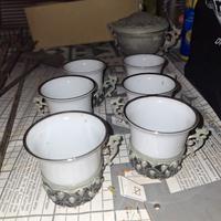Servizio da caffe' in peltro e ceramica