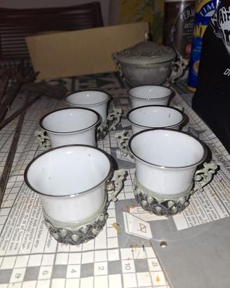 Servizio da caffe' in peltro e ceramica