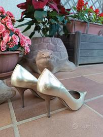 Scarpe con tacco alto a spillo vera pelle oro n 37