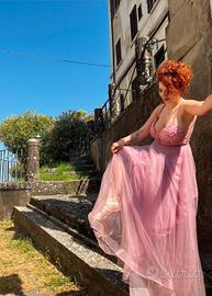 Abito da cerimonia elegante rosa cipria taglia L