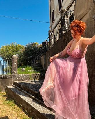 Abito da cerimonia elegante rosa cipria taglia L