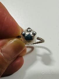 Anello vintage color argento con perla