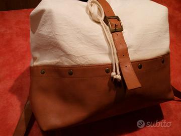 Zaino in pelle e canvas artigianale unisex
