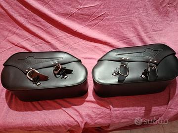 Borse da moto in pelle nera Kawasaky