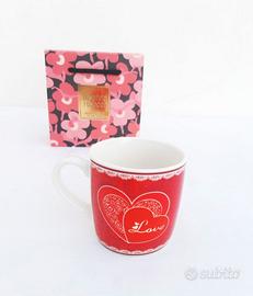 Tazza Mug rossa shabby  cuori bianchi  +Candele 🎁